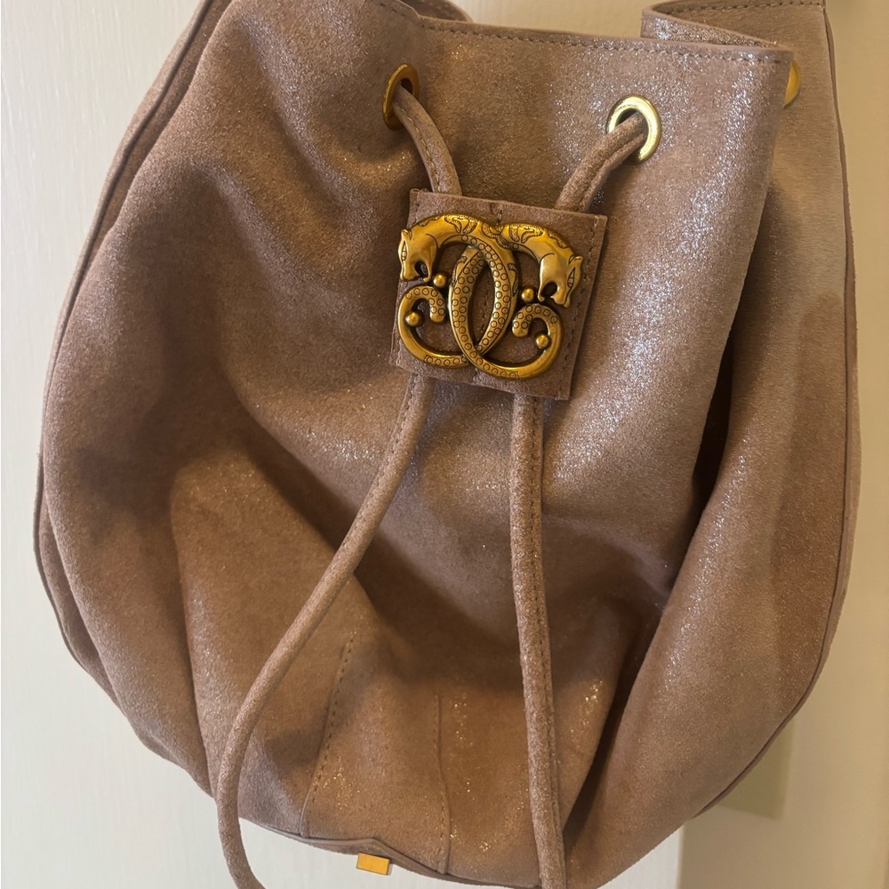 Sharif Elegant Glittery Tan Bucket Bag